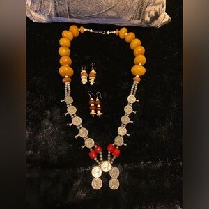 Amber Beads with Silver Coins on a Handcrafted Beaded Necklace. Fran 👑📿🧿🪬